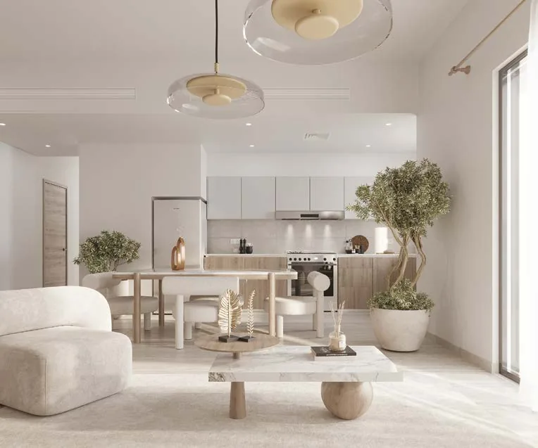 Three bedroom apartment lounge and dining at The Plaza