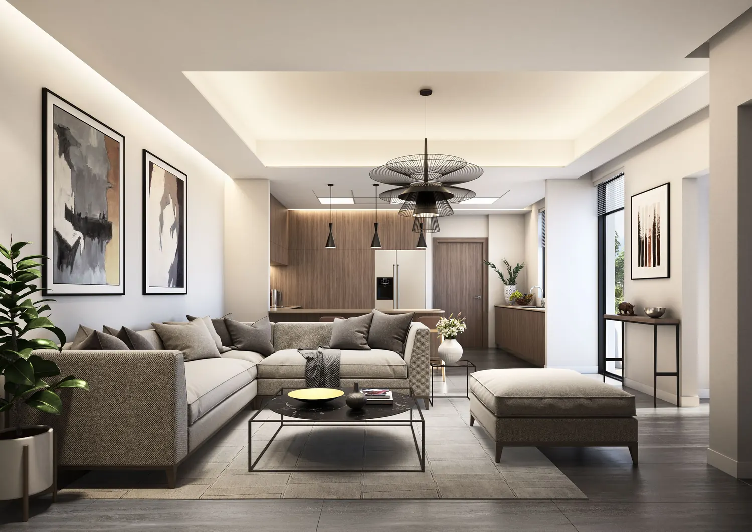 Open plan living, dining, and kitchen of the three bedroom Courtyard Villa